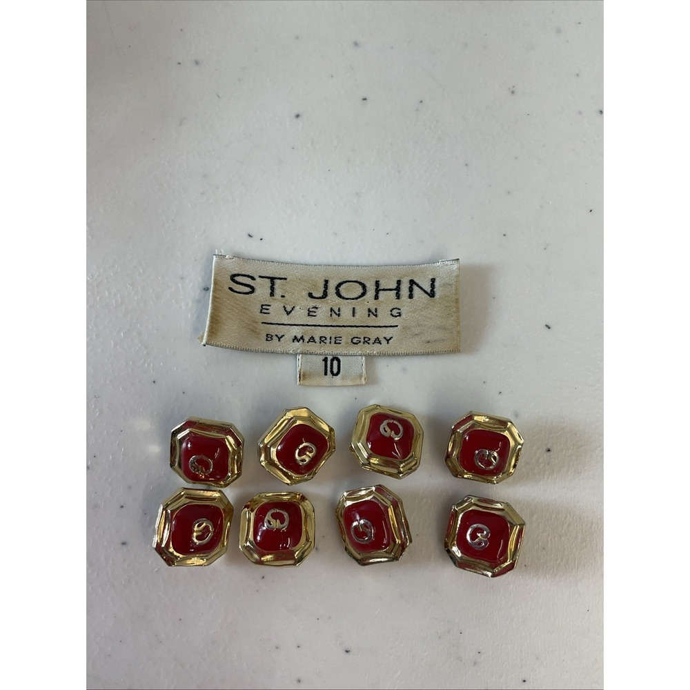 St John Knits Red enamel Gold Replacement Buttons‎ 8 CT